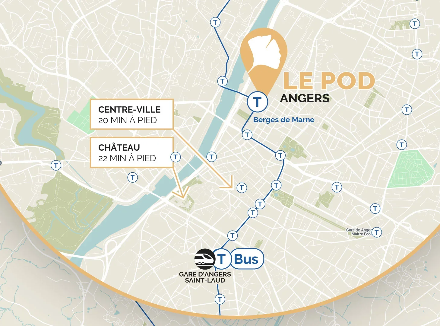 Carte du quartier Saint-Serge à Angers situant l'immeuble Le POD